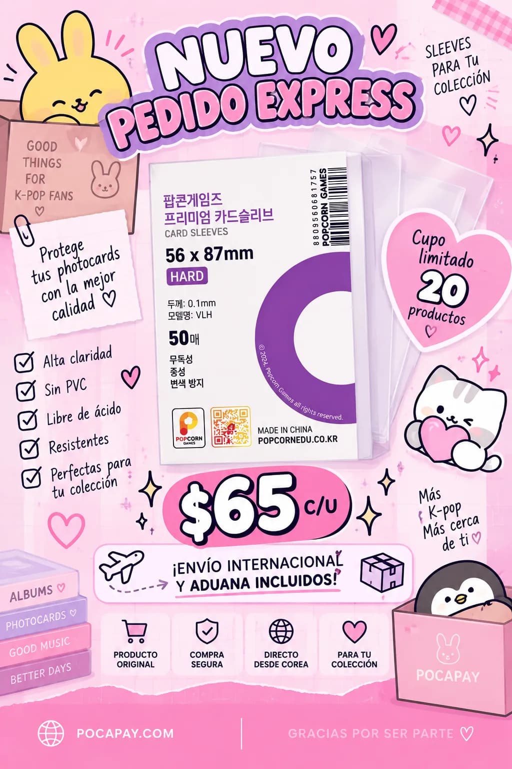 [Popcorn Games] Fundas premium para cartas, 50 hojas Sleeves PEDIDO EXPRESS 1